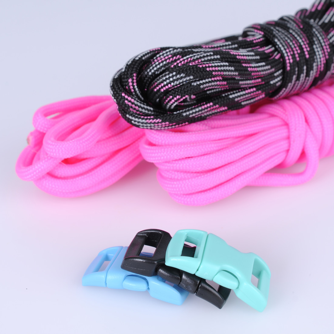Paracord set 3 x 3 m 3 sluitingen fluo roze, zwart