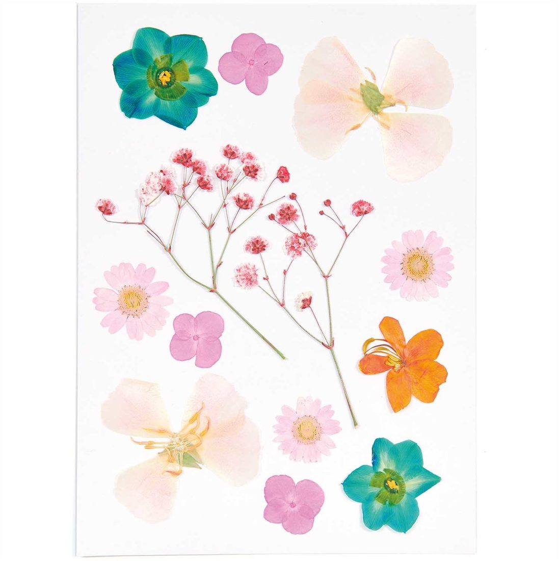 Geperste bloemen mix oranje turkoois