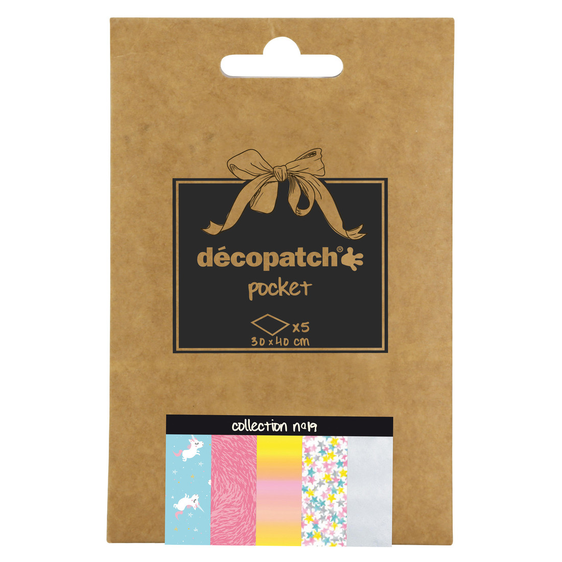 Decopatch papier 30 x 40 cm 5 vel ass. eenhoorn