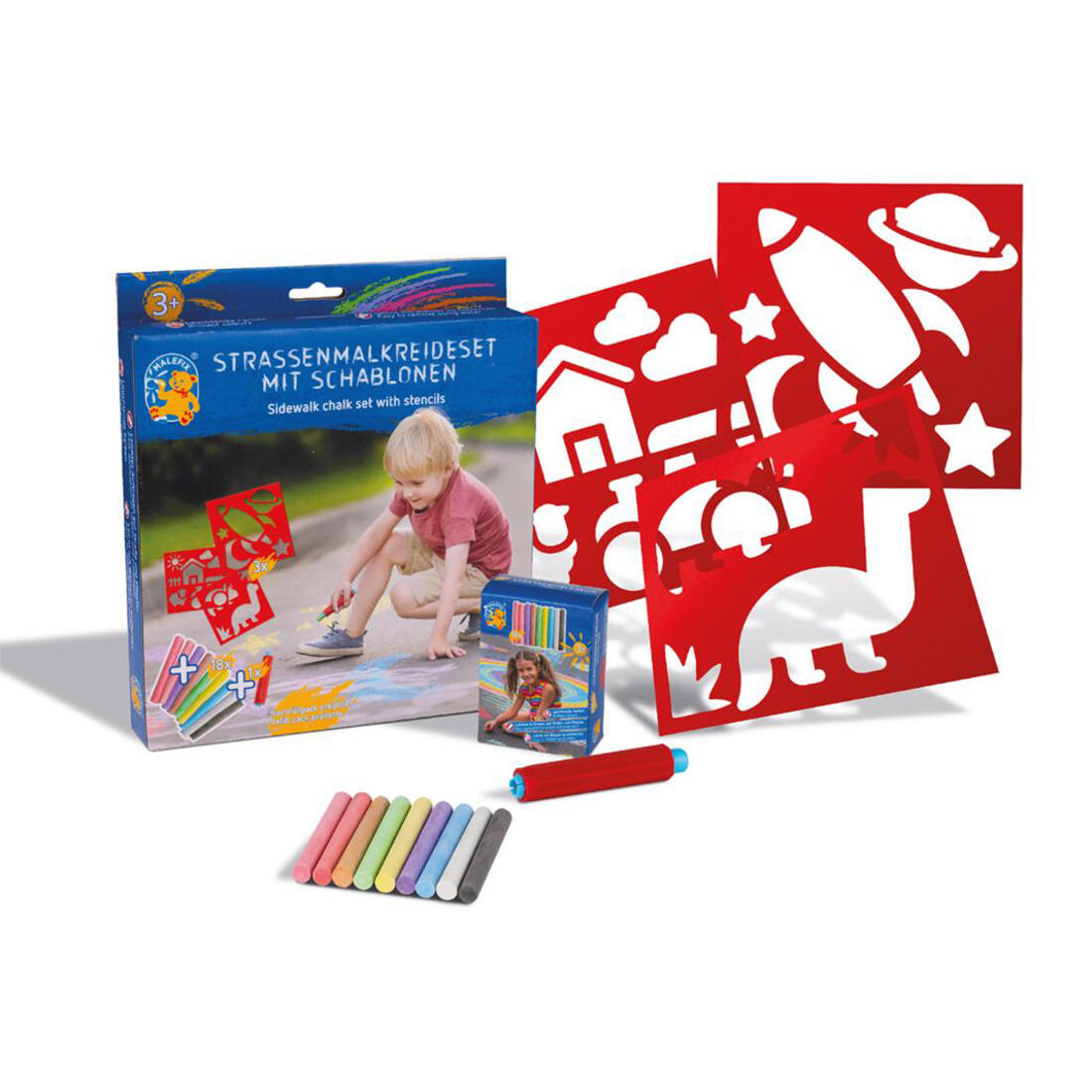Stoepkrijtset Avontuur met krijtjes en 3 sjablonen