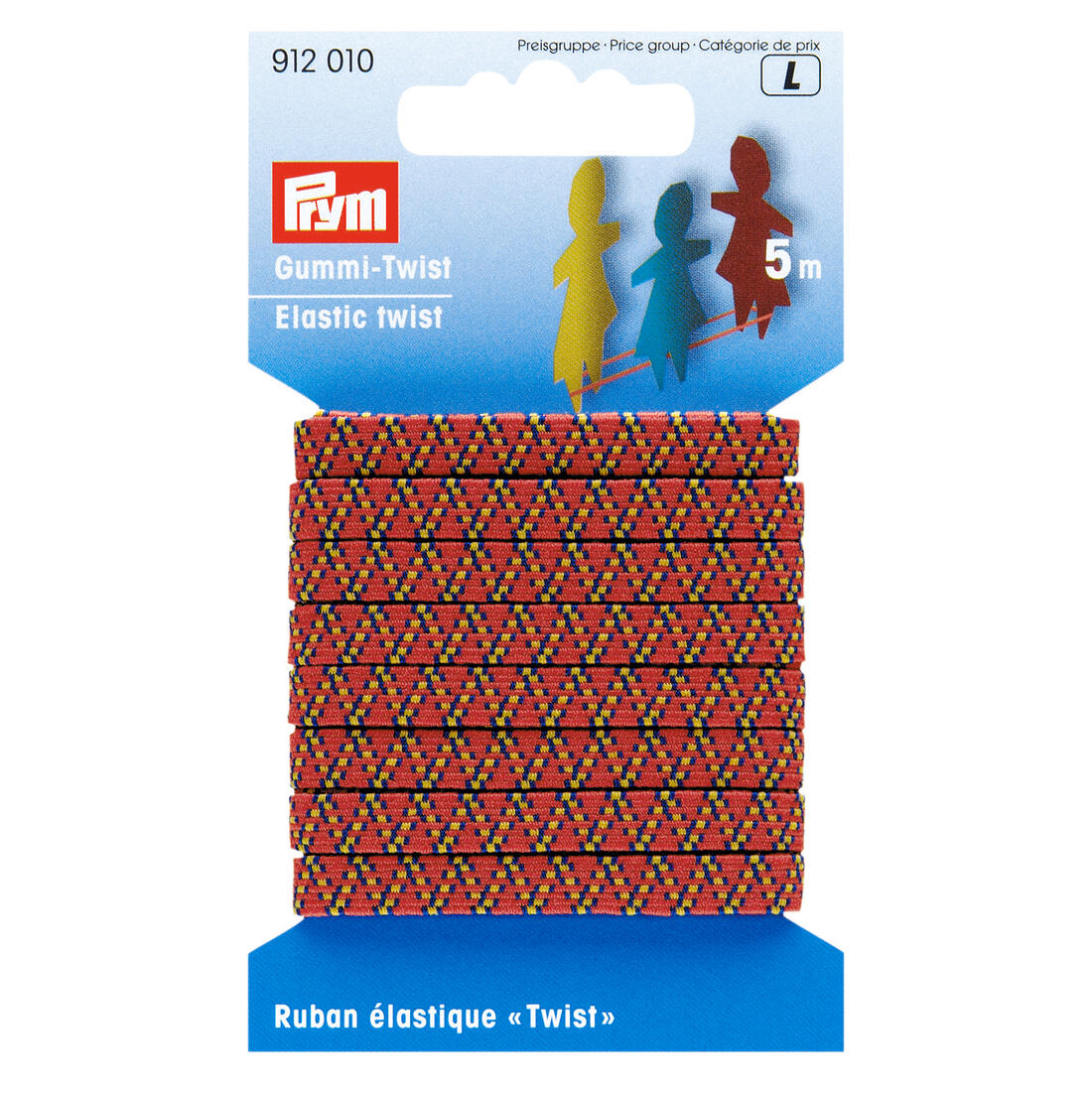 Elastiek 6,5 mm 5 m rood met geel/blauw Elastiek 6,5 mm 5 m rood met geel/blauw