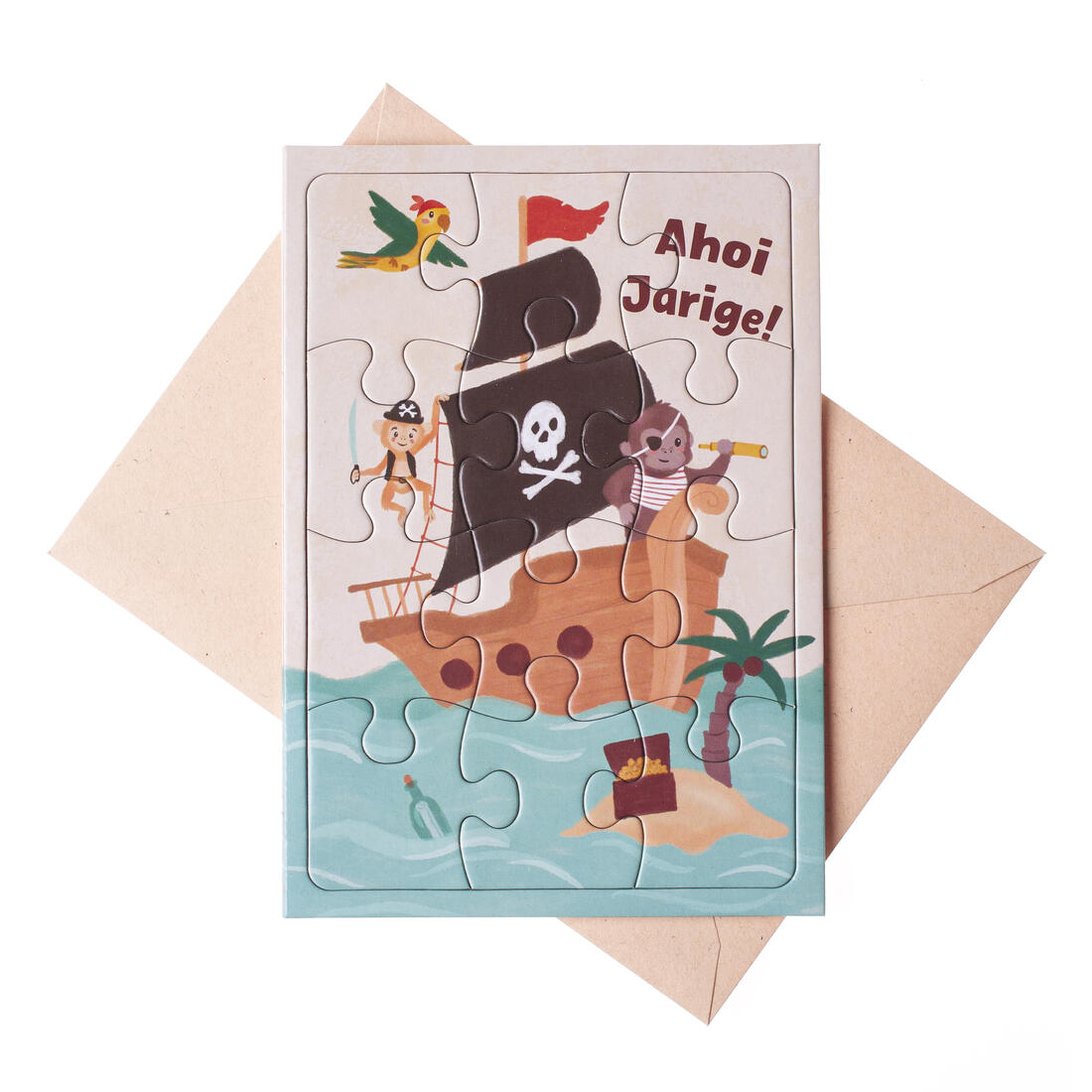 Wenskaart - puzzel Piraat ahoi Jarige