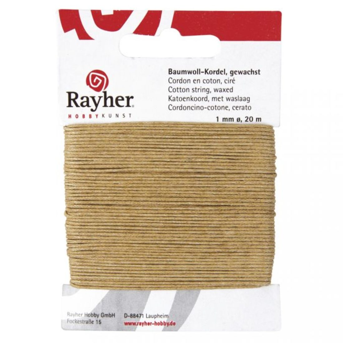 Katoen waxkoord 1 mm 20 m