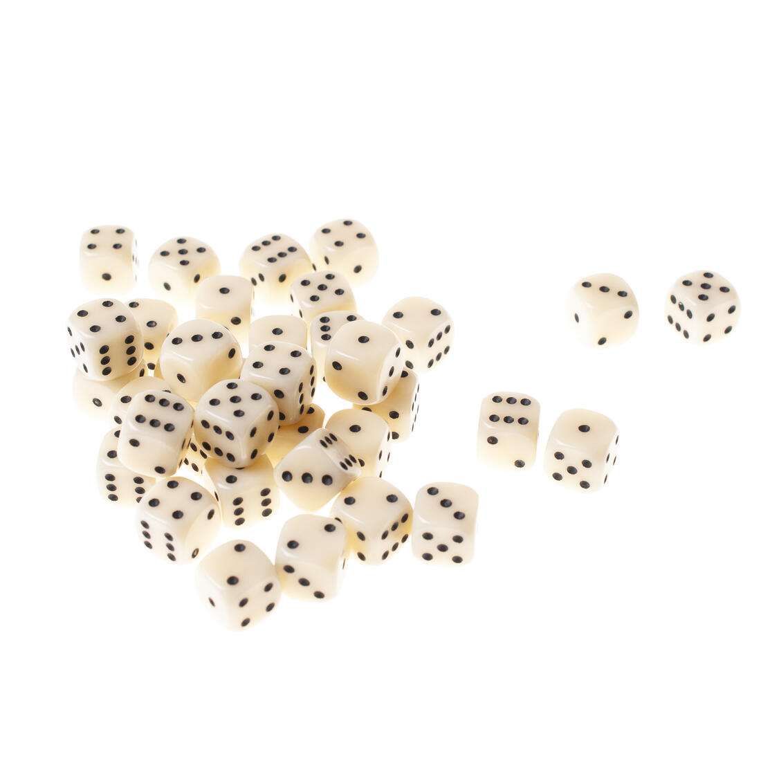 Dobbelsteen D6 12 mm ivoor met zwart set 36 stuks