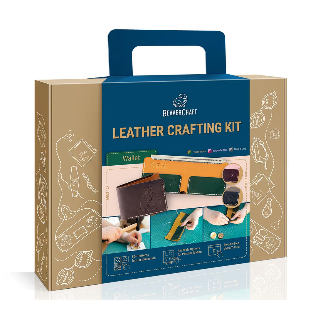 Leerbewerking set portefeuille bordeaux/roze