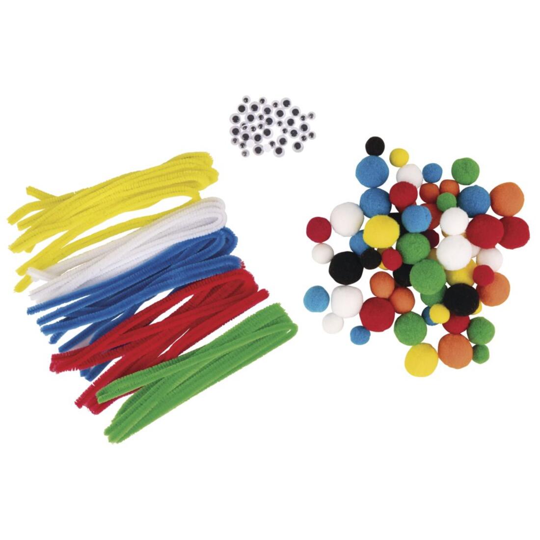 Pompon chenille wiebelogen mix 125 st basiskleuren