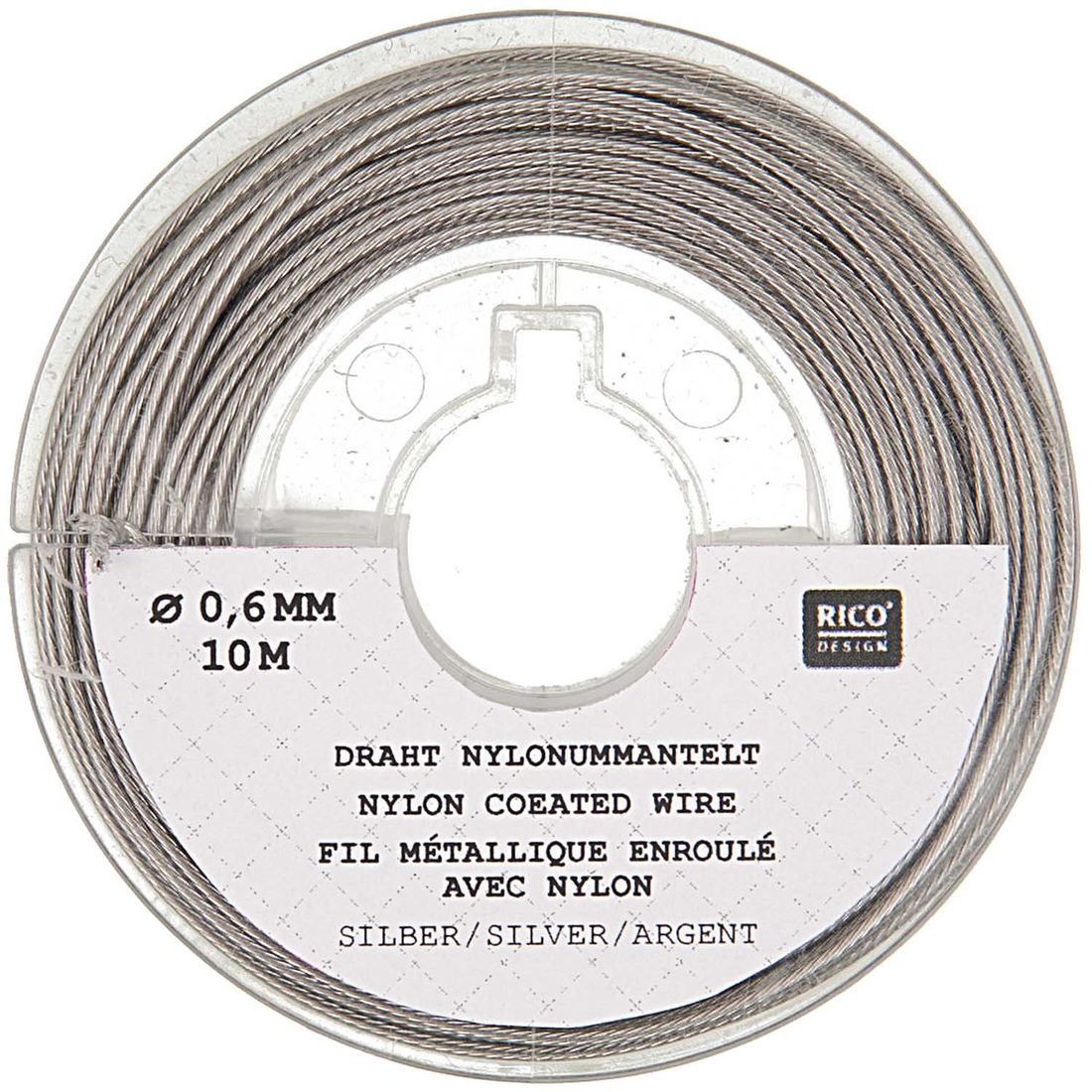 Nyloncoated staaldraad 0,60 mm 10 m zilver