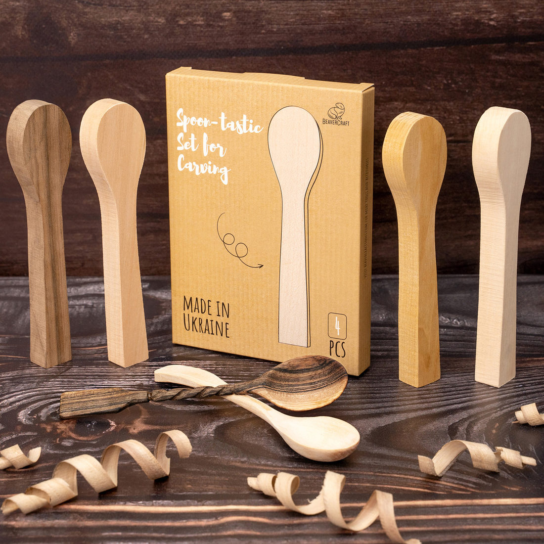 Lepel voor houtsnijden set 4 stuks