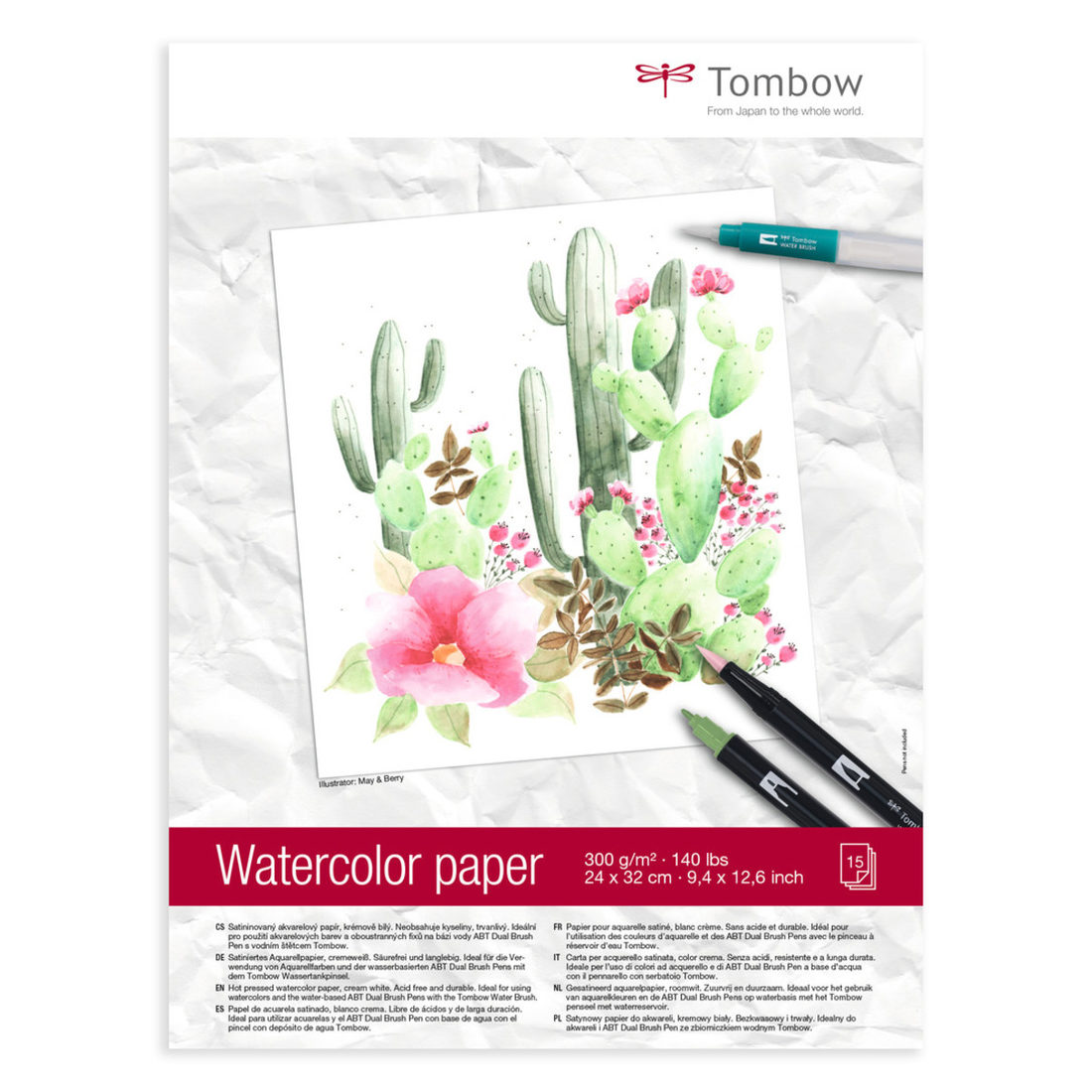 Tombow aquarelpapier 300 g 24 x 32 cm 15 vellen Tombow aquarelpapier 300 g 24 x 32 cm 15 vellen