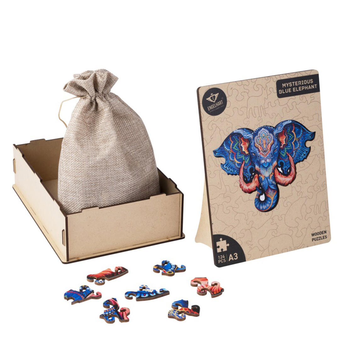 Houten puzzel A3 Olifant (hoofd) 124 stuks Houten puzzel A3 Olifant (hoofd) 124 stuks