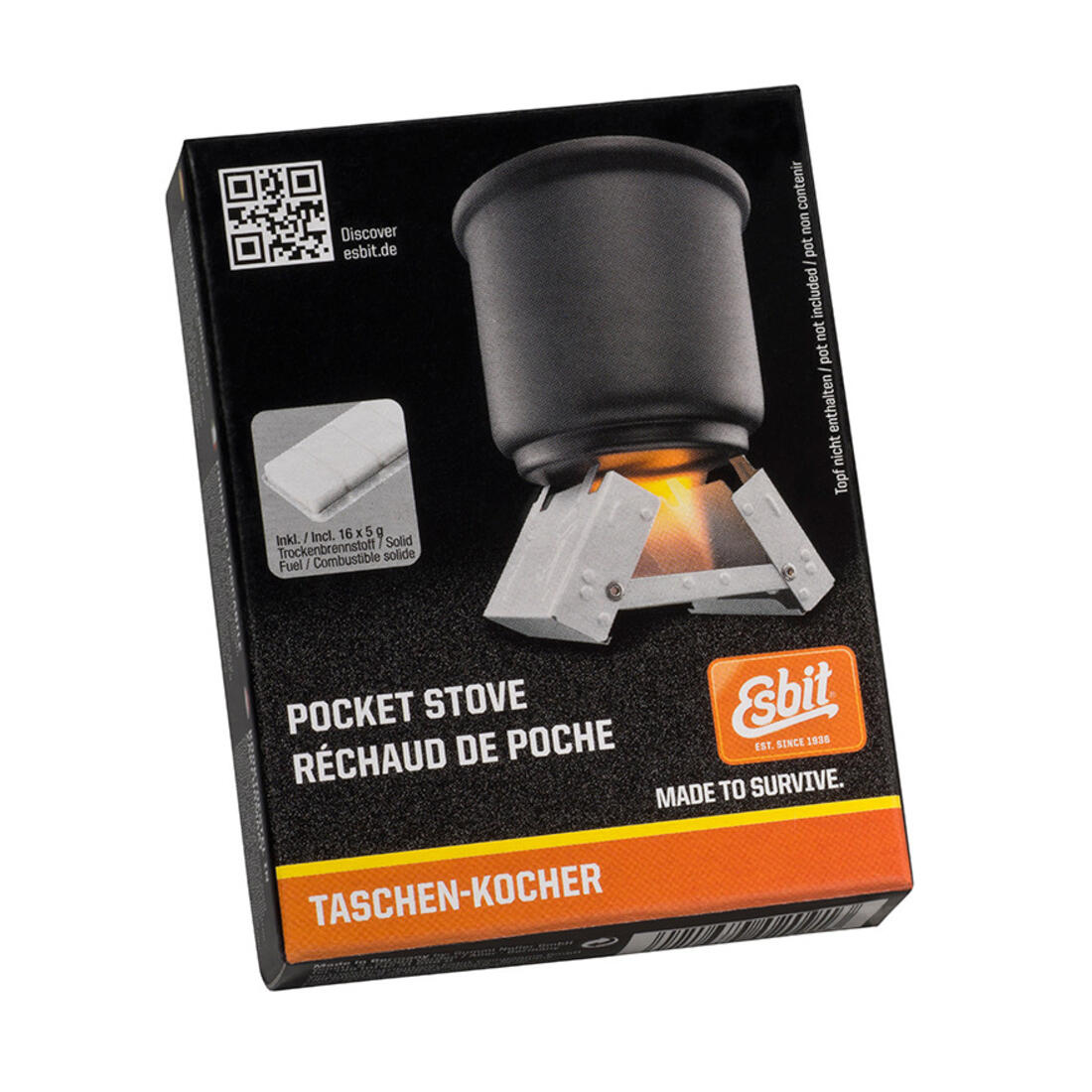 Esbit pocket stove S in RVS met 16 x 5 gr solid fuel