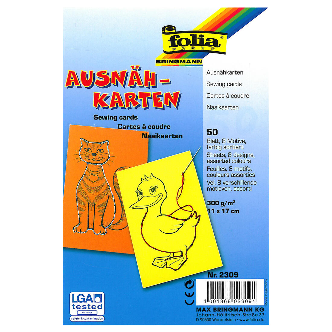 Naaikaarten 11 x 17 cm 50 stuks gekleurd