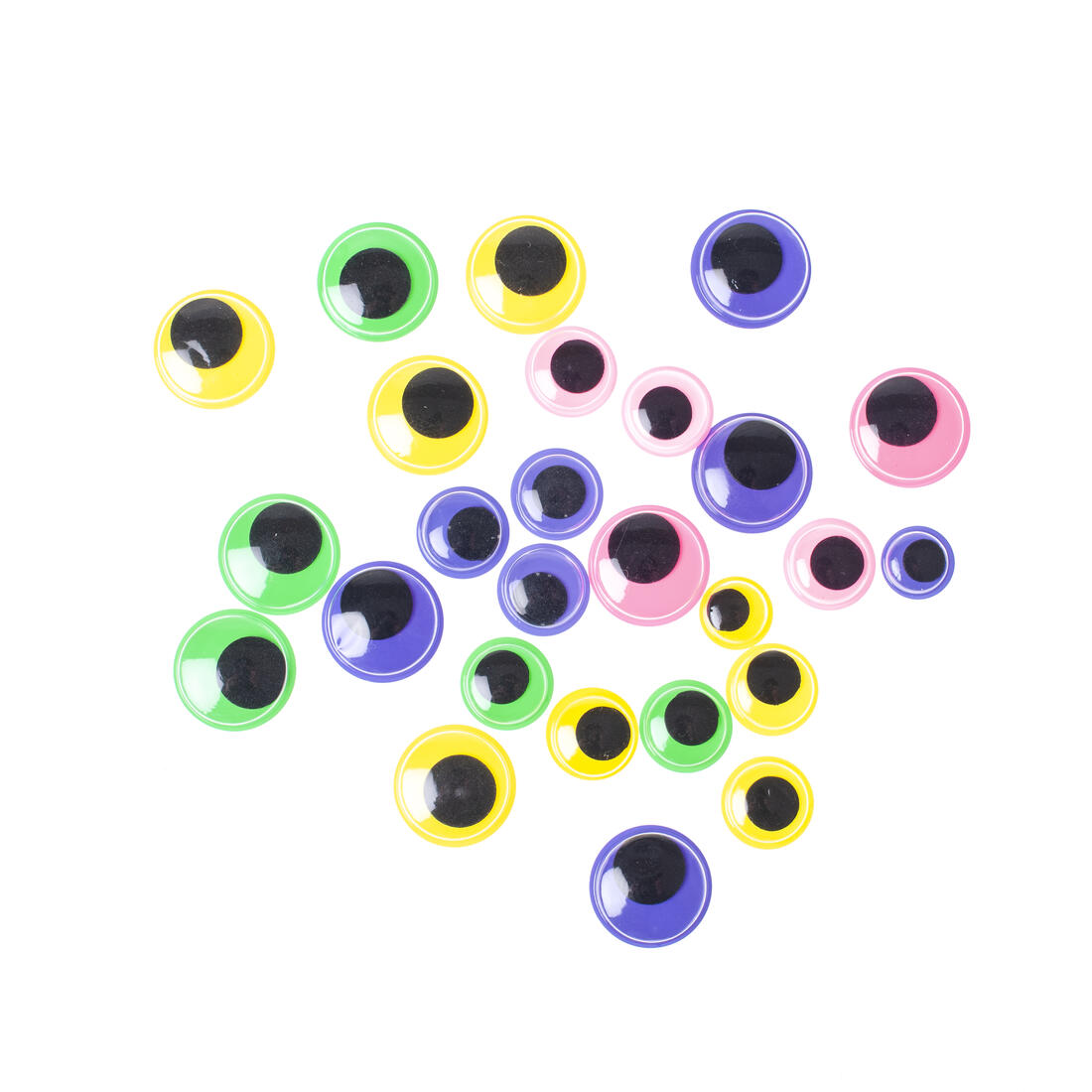 Wiebeloogjes 64 stuks ass. 10-12-15-20 mm gekleurd