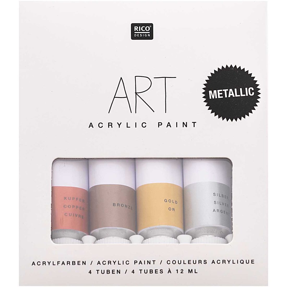 Acrylverf 12 ml 4 stuks metallic