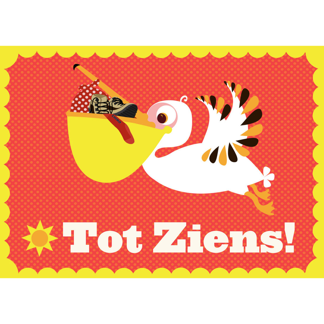 Wenskaart pelikaan Tot Ziens!