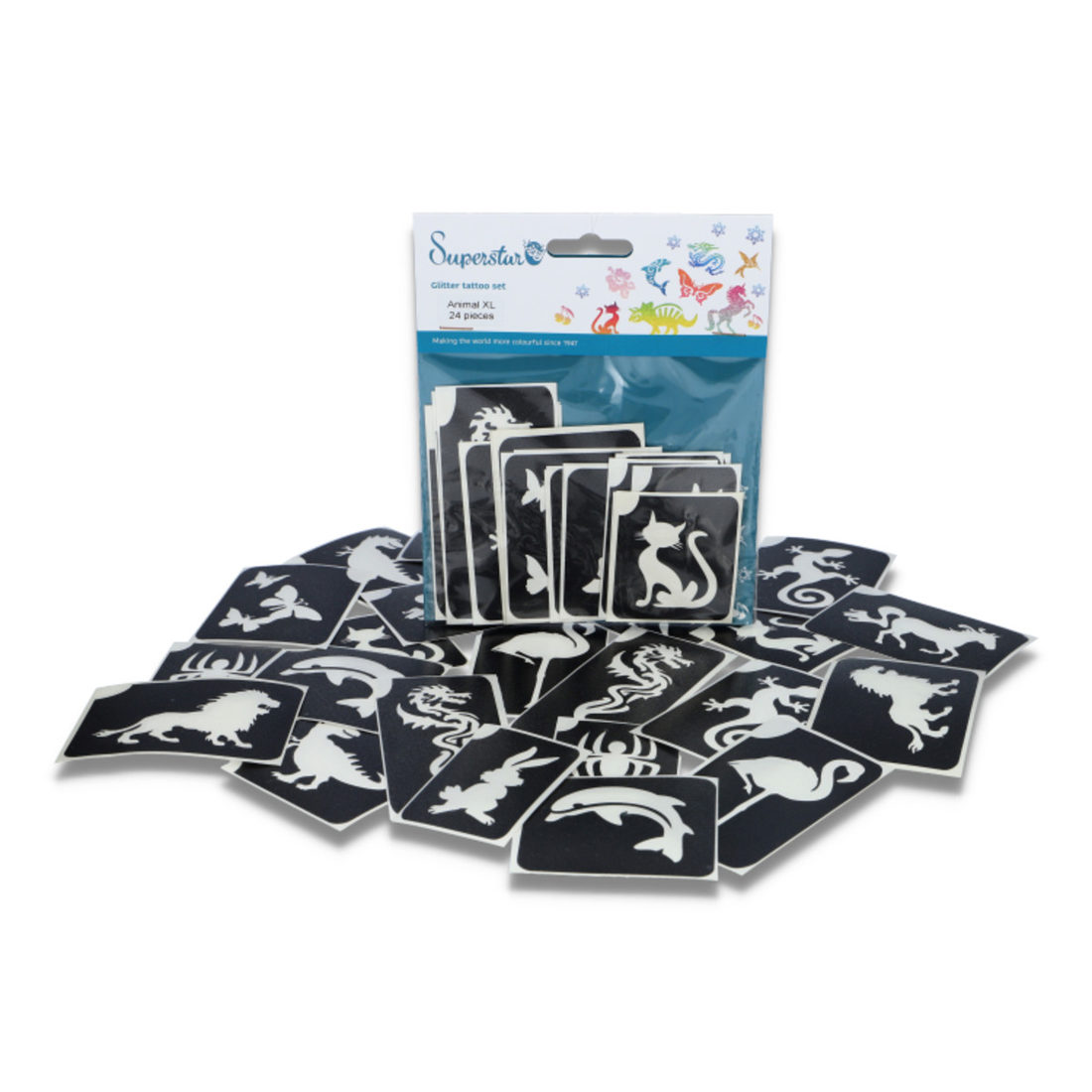 Sjablonen voor glittertattoos 24 stuks animal