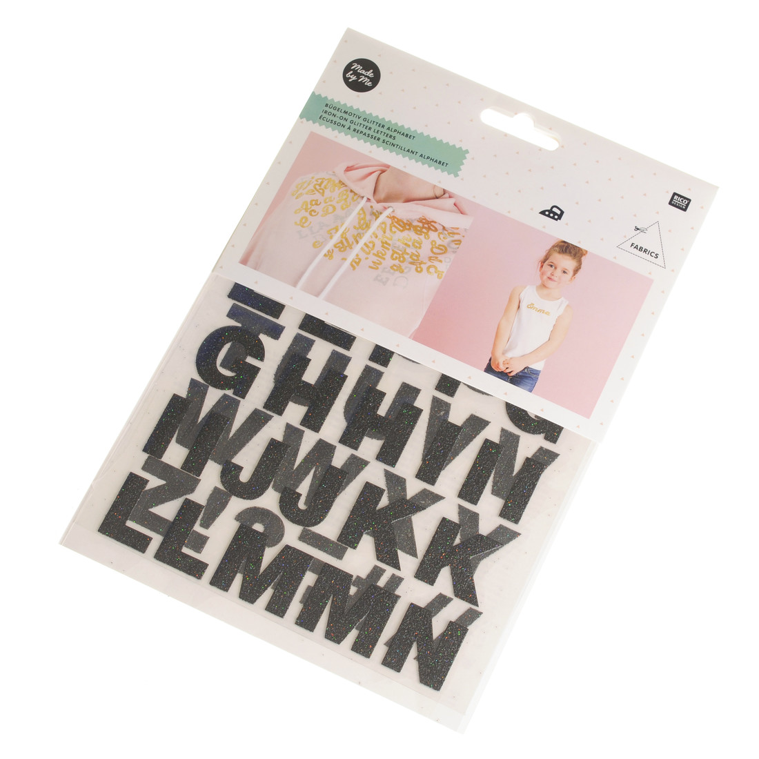 Strijkletters alfabet 67 stuks zwart glitter Strijkletters alfabet 67 stuks zwart glitter