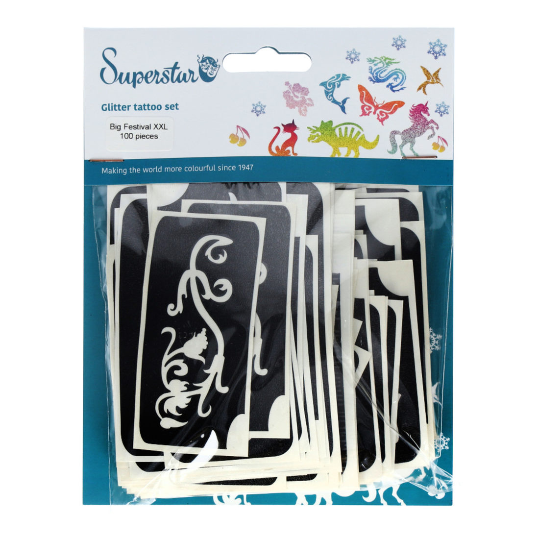 Sjablonen voor glittertattoos 100 stuks festival mix Sjablonen voor glittertattoos 100 stuks festival mix