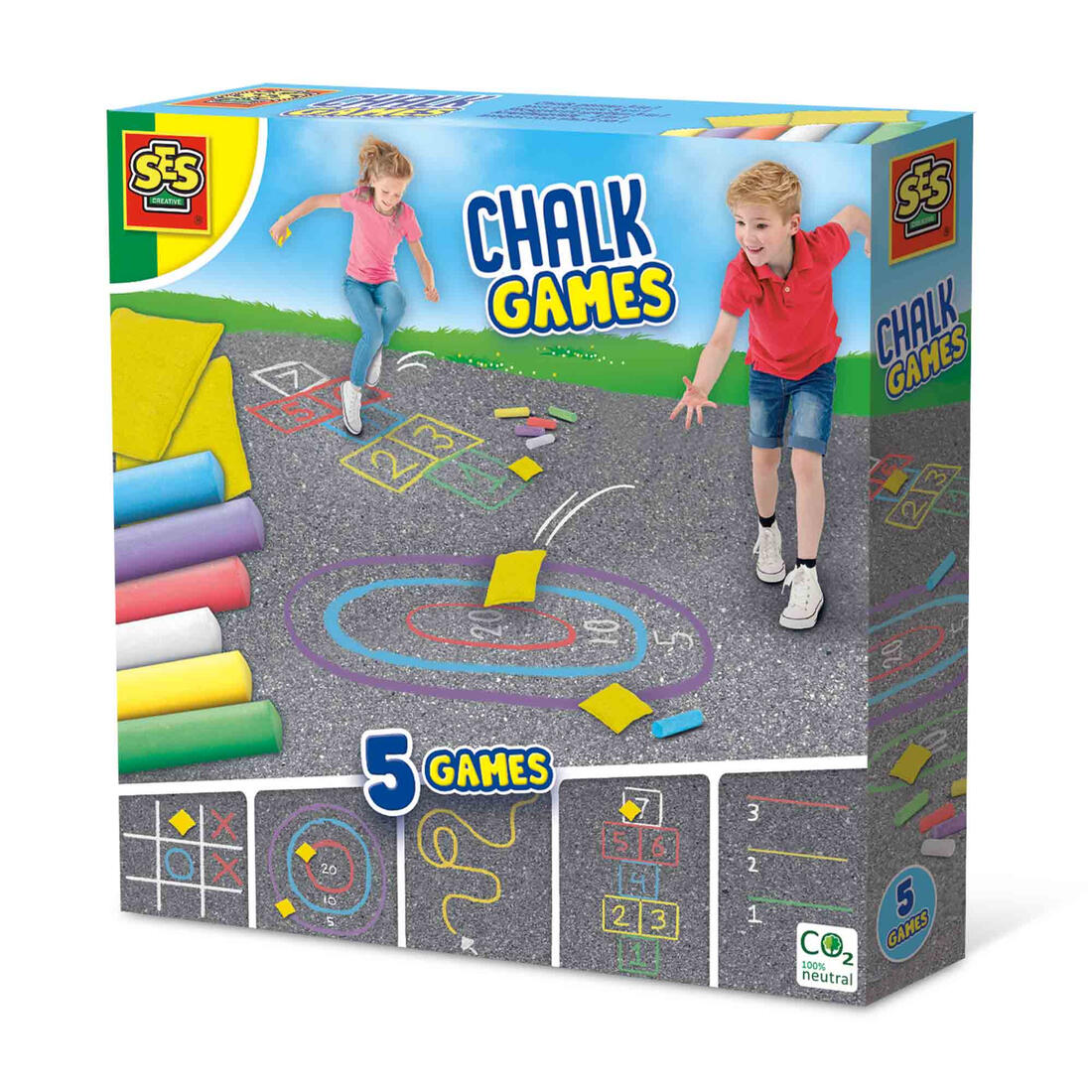 Chalk Games - 5 spelletjes met stoepkrijt Chalk Games - 5 spelletjes met stoepkrijt