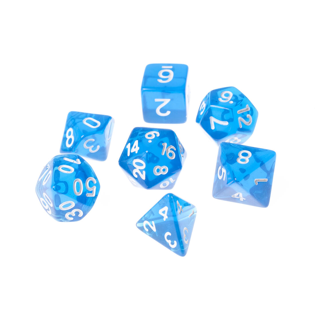 Dobbelsteenset RPG veelhoek transparant blauw 7 stuks