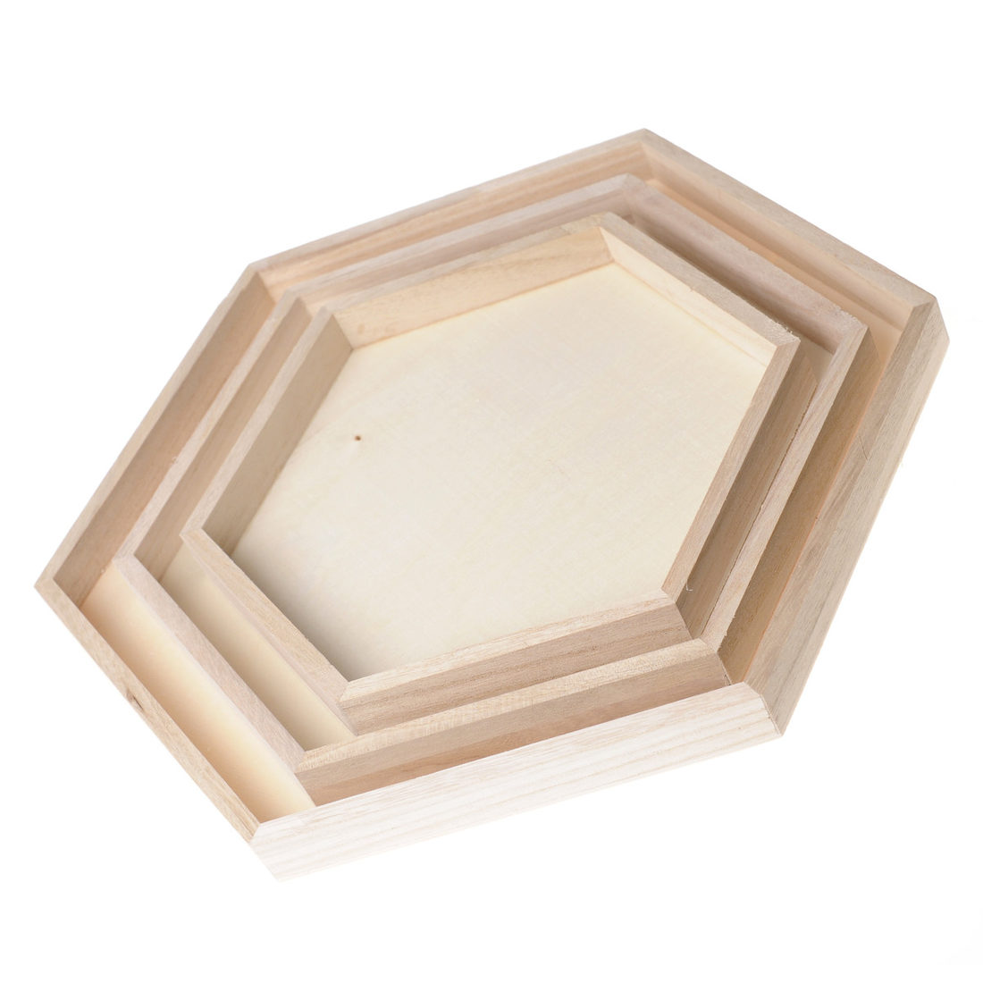 Dienbladen hout zeshoek 21 + 26 + 31 cm 3 stuks Dienbladen hout zeshoek 21 + 26 + 31 cm 3 stuks