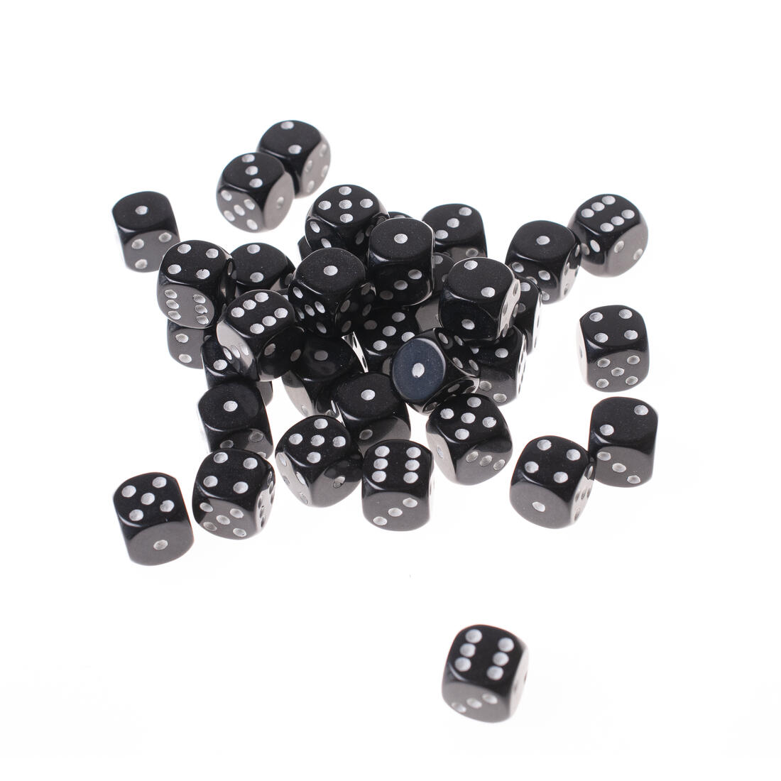 Dobbelsteen D6 12 mm zwart met wit set 36 stuks