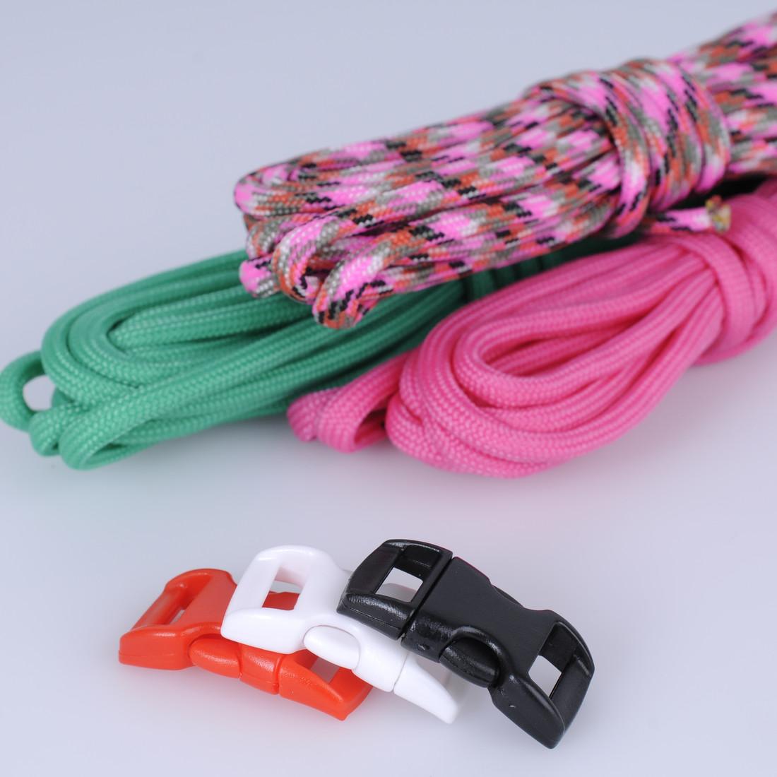 Paracord set 3 x 3 m 3 sluitingen koraal, groen