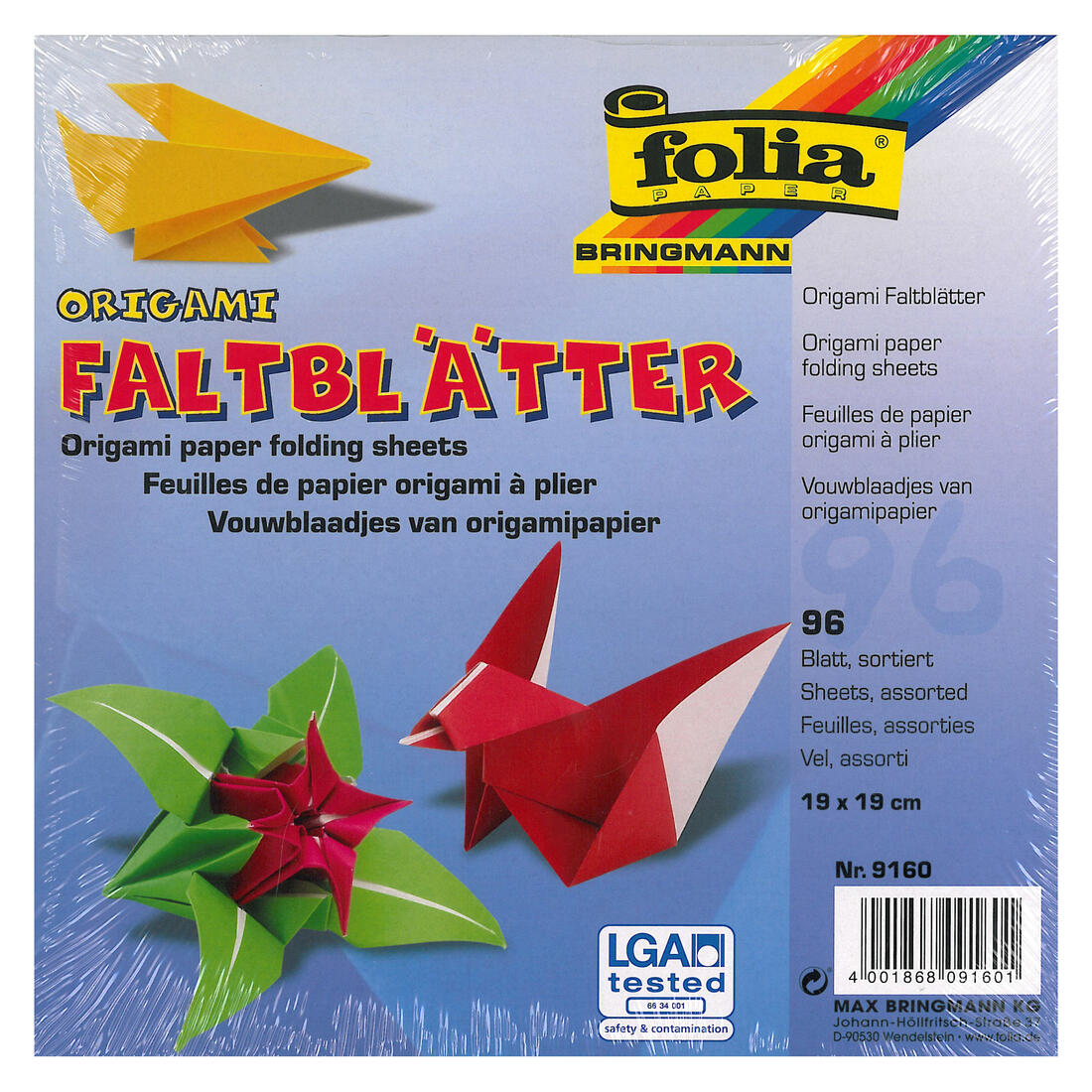 Origamiblaadjes 19 x 19 cm 96 stuks wit/gekleurd ass.