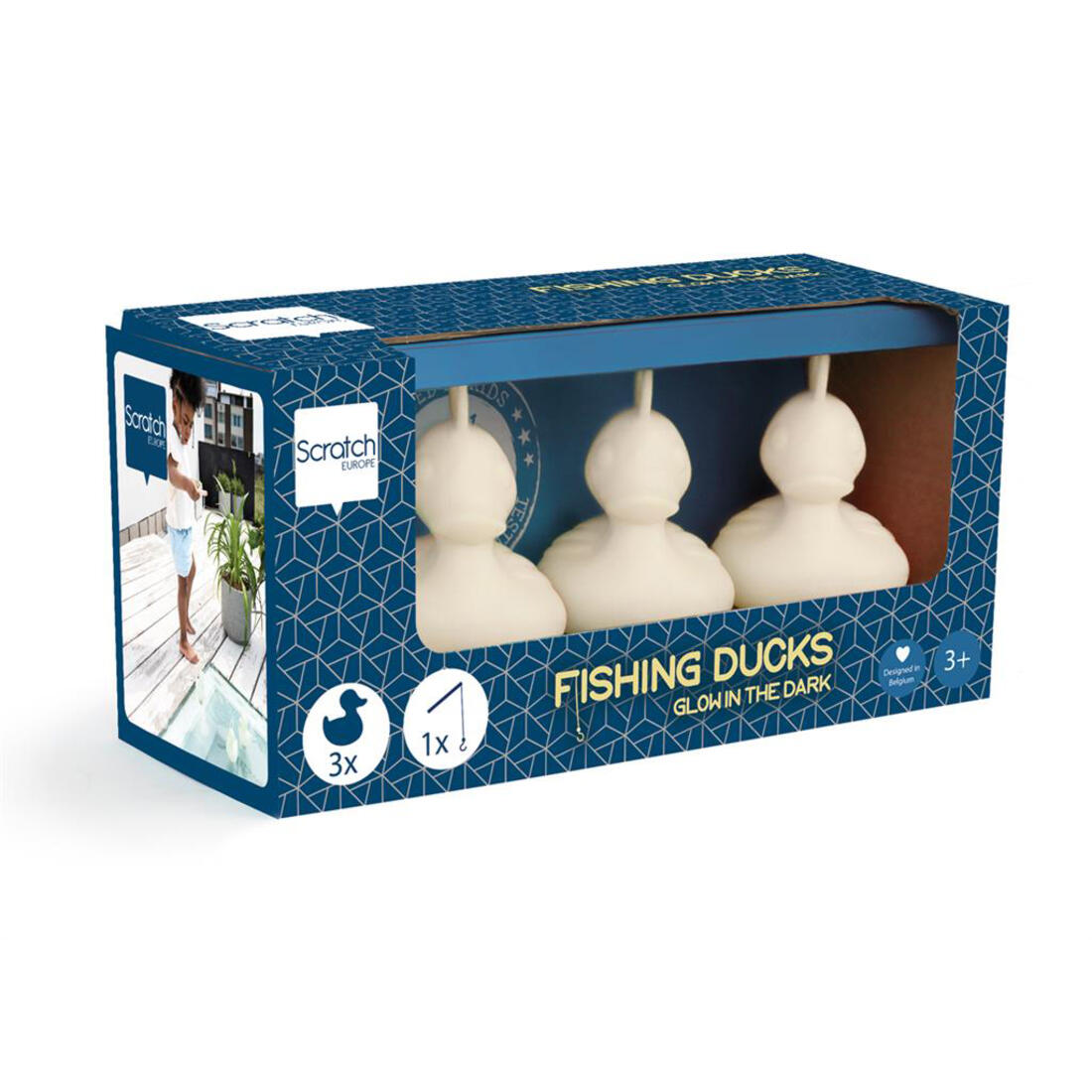 Kermiseendjes Glow-in-the-dark 3 stuks met hengel