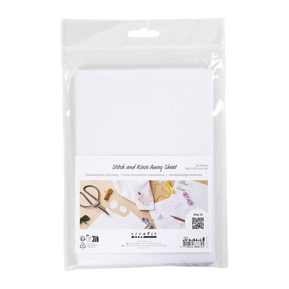 Borduurvellen wateroplosbaar 24 vellen A5 wit