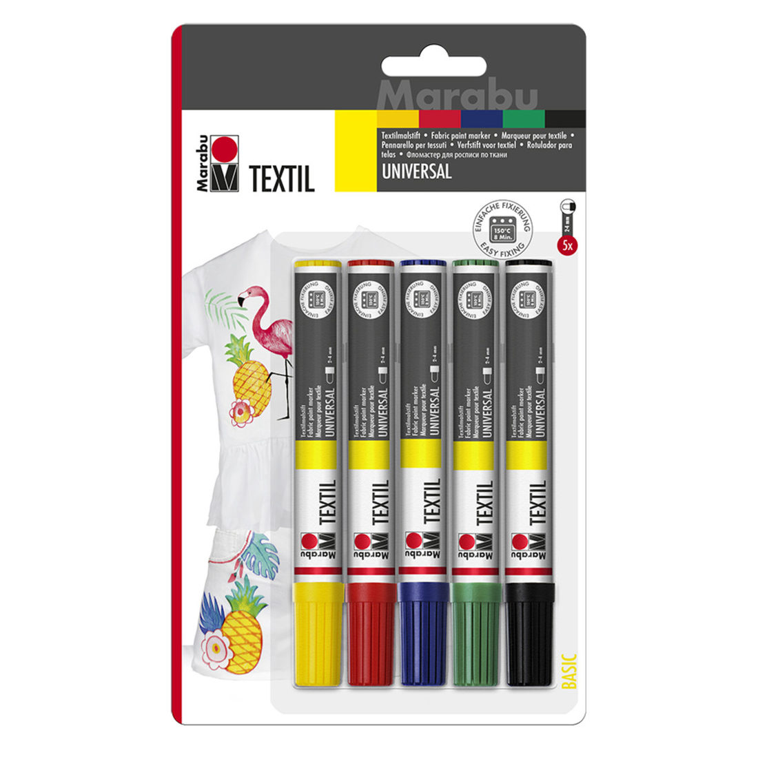 Textielstift dik assortiment 5 stuks