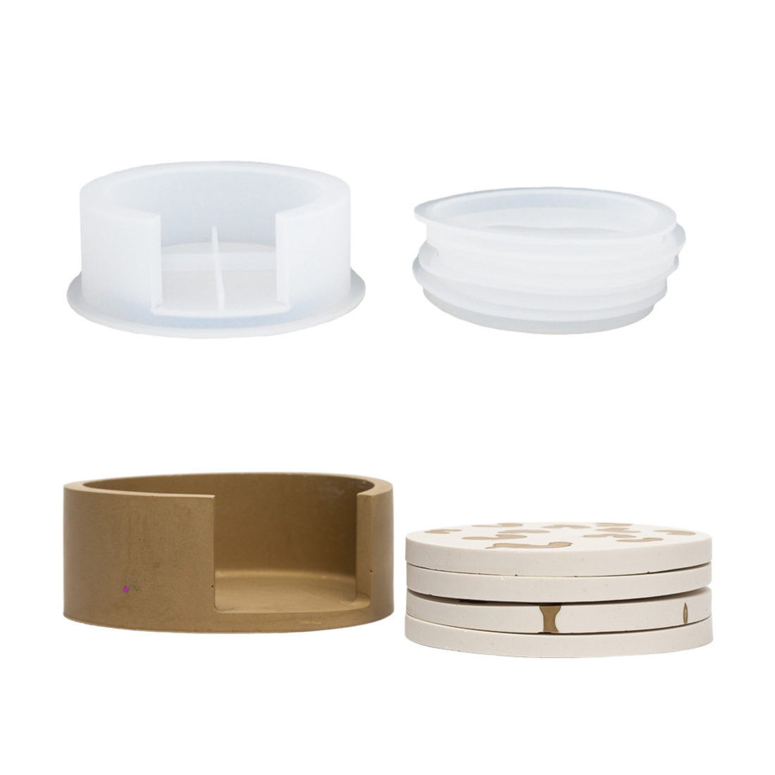 Siliconen mal set 4 onderzetters+houder 11,6 x 10,1 x 4,1cm