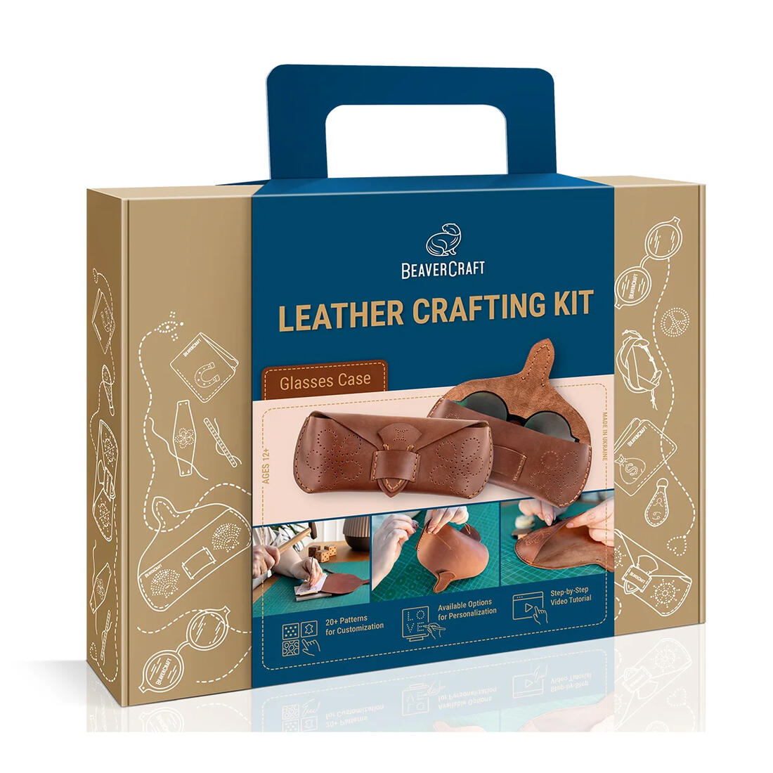 Leerbewerking set brillendoos Leerbewerking set brillendoos