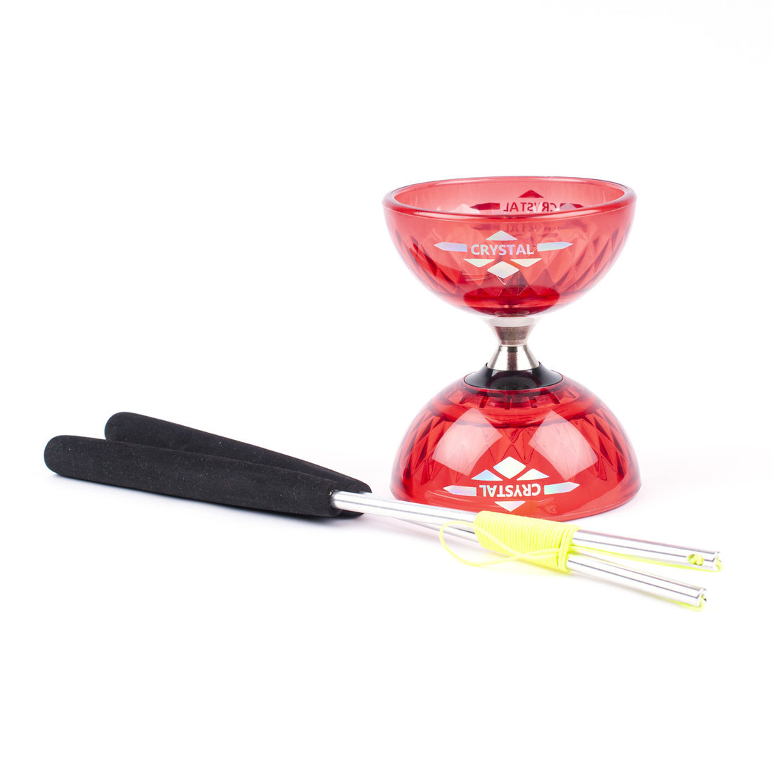 Diaboloset Bearing Crystal-red vrije as + alu stokken