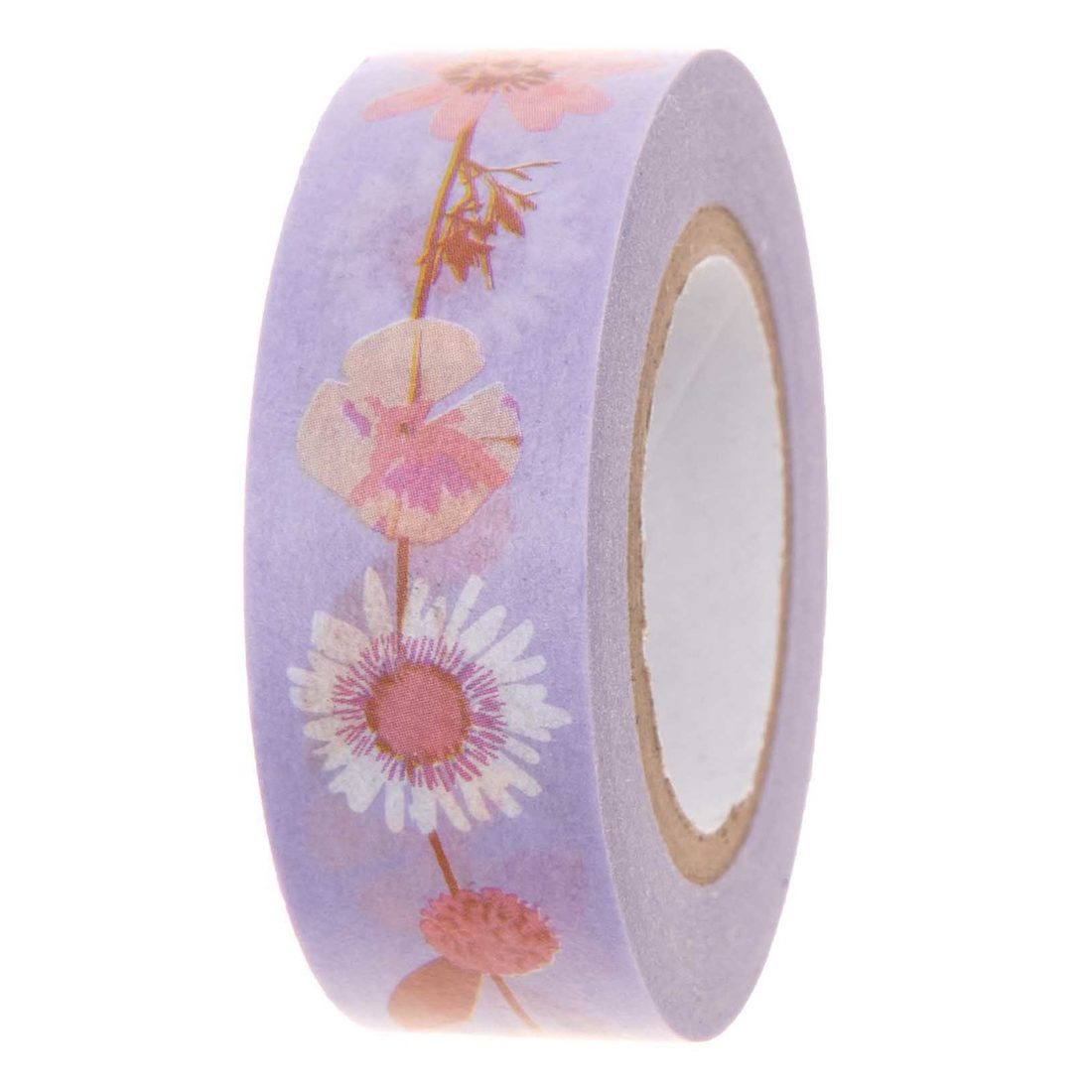 Washi tape 1,5 cm x 10 m bloemen lila