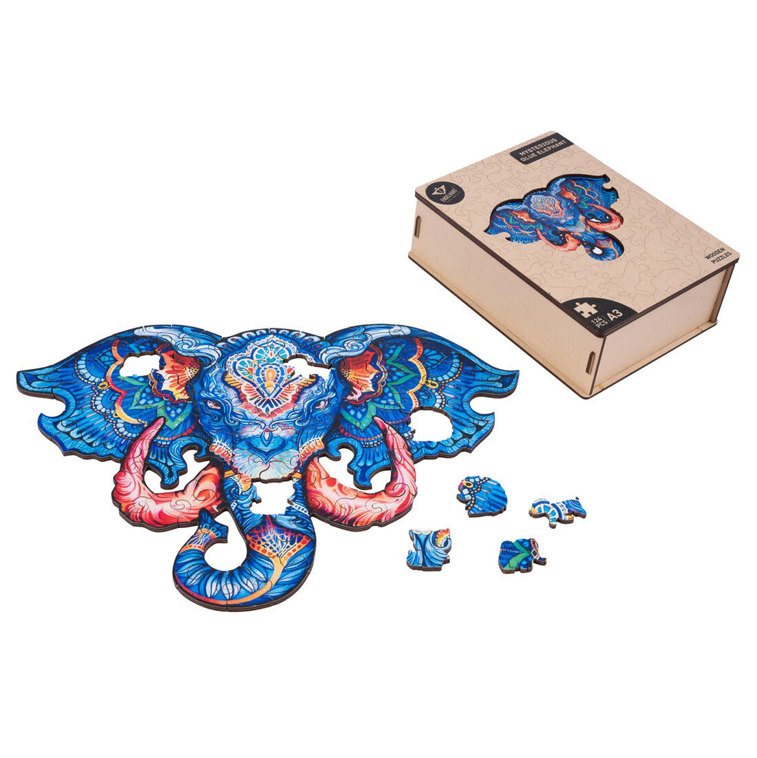 Houten puzzel A3 Olifant (hoofd) 124 stuks