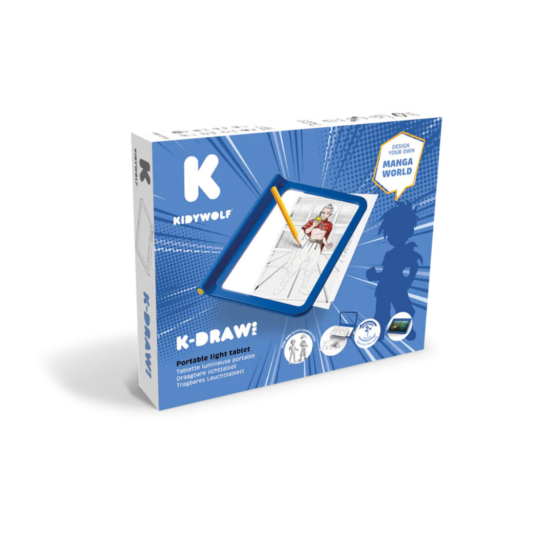 Kidydraw-pro Manga A4 tekentablet met licht 2in1 blauw