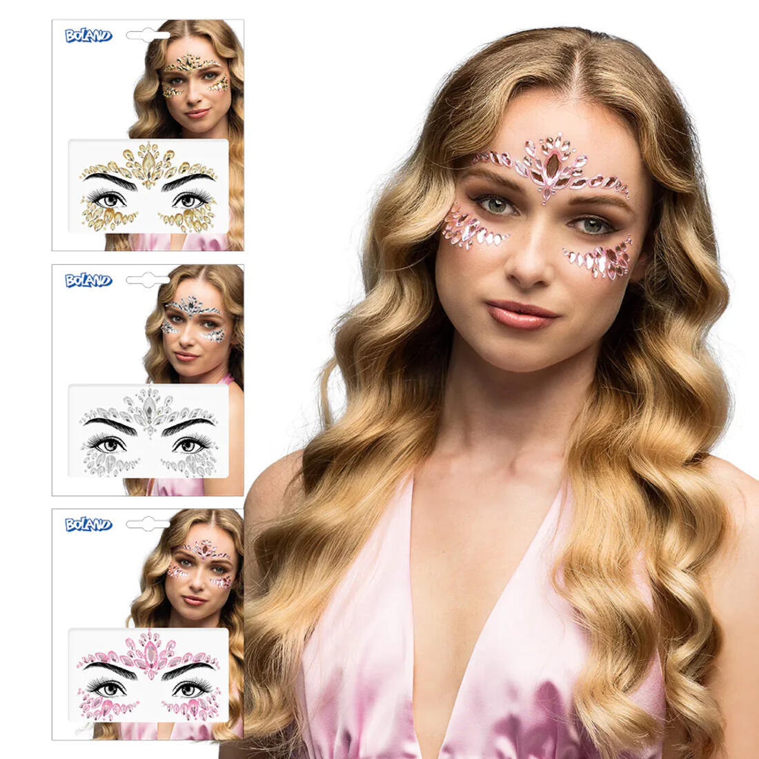 Set gezichtjuweeltjes Cordelia goud, roze of transparant