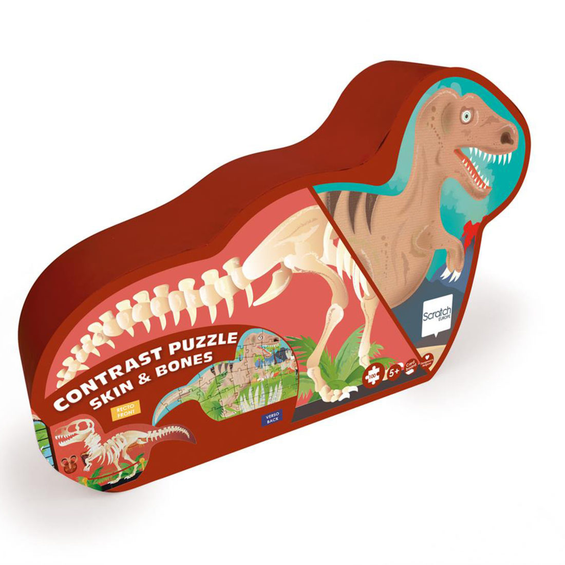 Tweezijdige puzzel dino skin & bones 100 stuks 5+
