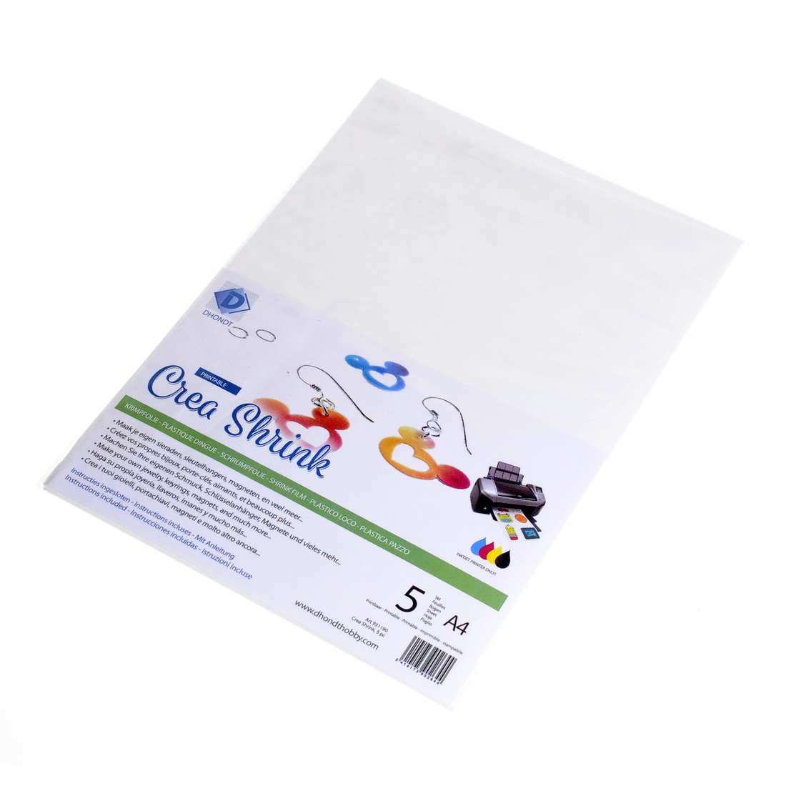 Krimpfolie A4, 5 stuks wit printbaar
