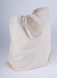 Katoenen zak 38 x 42 cm met lang schouderlint ecru