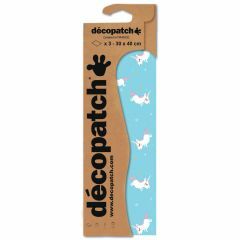 Decopatch papier 30 x 40 cm 3 vel blauw eenhoorn