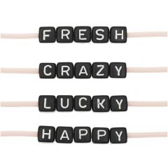 Ponii Beads Letterkralen FRESH/CRAZY/LUCKY/HAPPY 10 mm 20 stuks zwart
