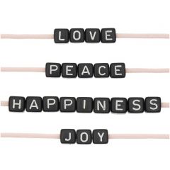 Ponii Beads Letterkralen LOVE/PEACE/HAPPINESS/JOY 10 mm 20 stuks zwart
