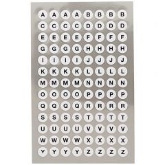 Stickers alfabet rond 8,5 mm wit