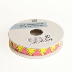 Rico Tropical Lint met zigzag 12 mm 2 m geel/pink