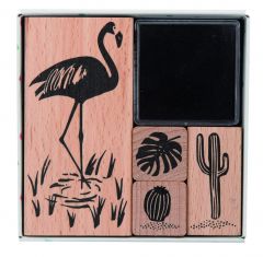 Rico Tropical Stempelset 4 stuks + stempelkussen flamingo