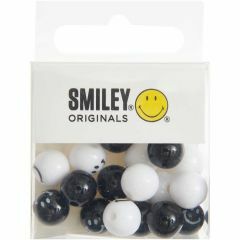 Smiley kralen rond 10 mm 21 stuks zwart wit