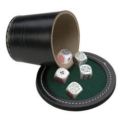 Pokerbeker leder met 5 pokerstenen 18 mm
