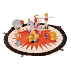 Opbergzak/speelmat circus met houten figuren